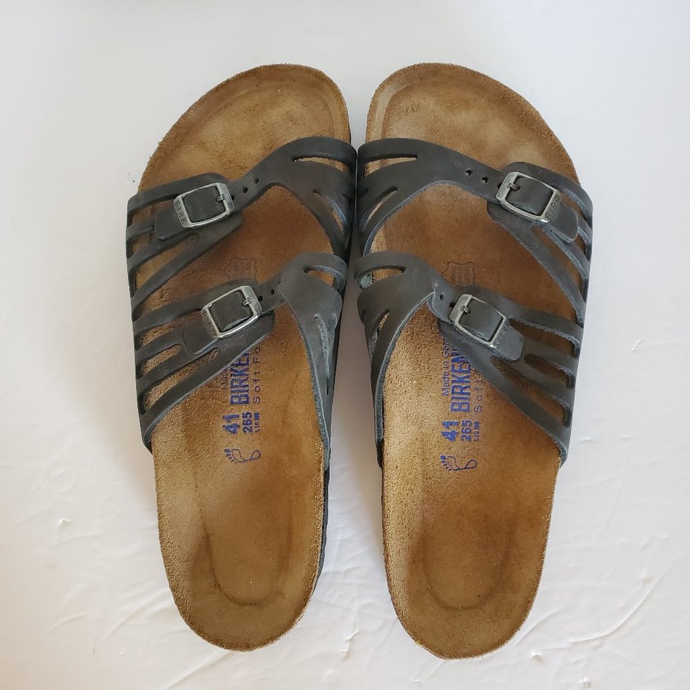 Birkenstock Women's Dark Gray Gizeh-Style Strappy Slide Sandals Sz 41 (10-10.5)